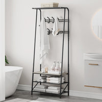 Panca multifunzionale per corridoio Garvee 4 in 1 – con 8 ganci, scarpiera, struttura in metallo effetto legno, robusta e pratica per corridoio e ingresso