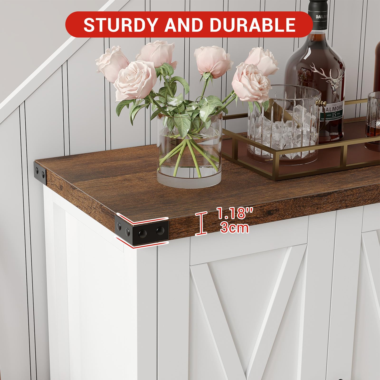 Credenza buffet da cucina Garvee con ante, ripiano regolabile, stile country, per cucina, soggiorno, sala da pranzo, bianca