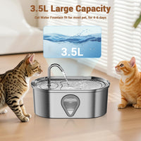 Fontanella per gatti Garvee da 3,5 l in acciaio inox con filtro silenzioso e finestra di visualizzazione per gatti e cani