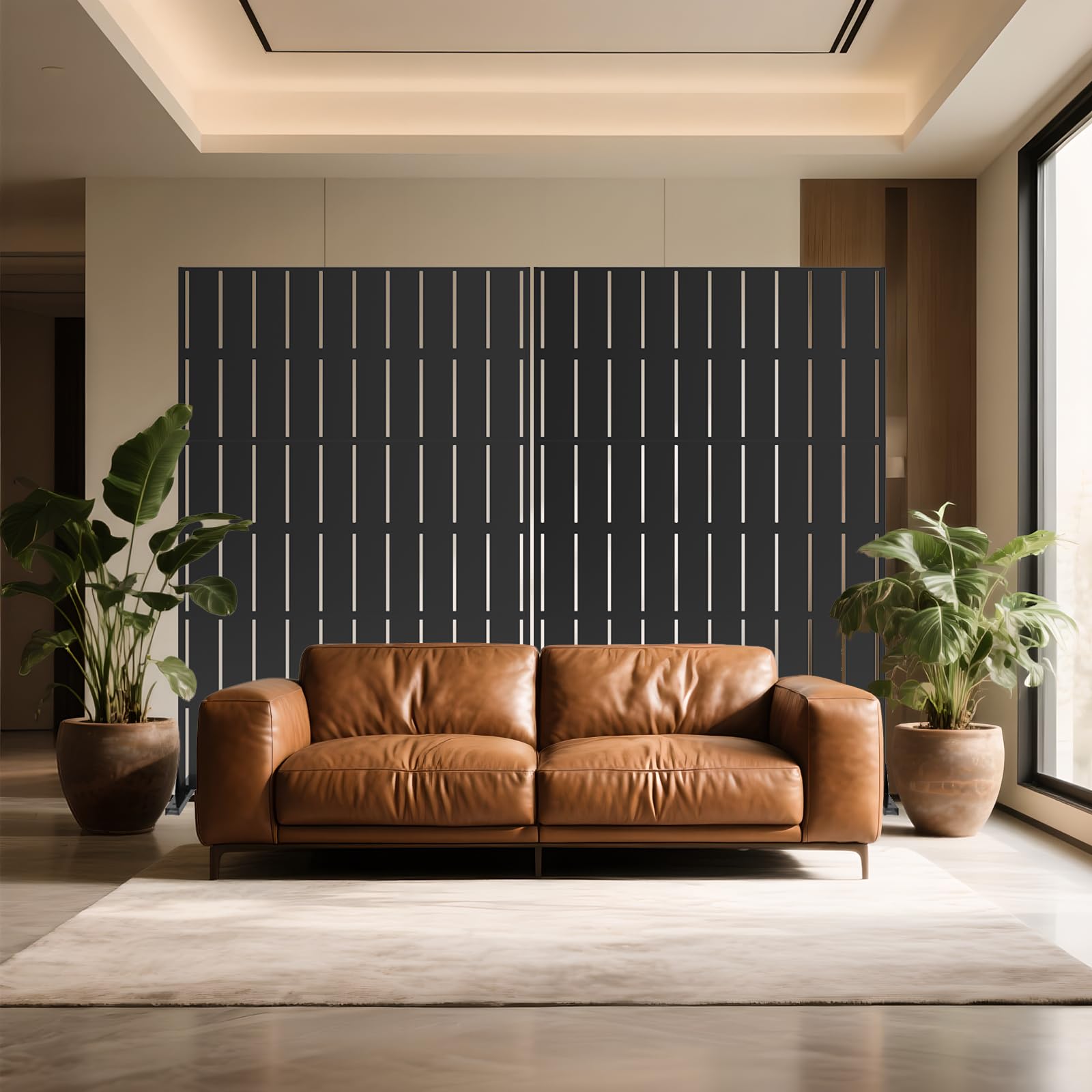 Garvee Schermo per la privacy in metallo 72"x47" con motivo a foglie, 3 pannelli, resistente alle intemperie per giardino e balcone, regolabile, grigio