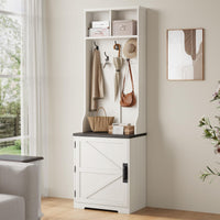 Appendiabiti Garvee Farmhouse 3 in 1 con 6 ganci e panca portascarpe per corridoio e ingresso, MDF, design rustico, spazio di archiviazione, posti a sedere
