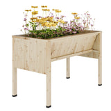 Garvee Letto Da Giardino Rialzato In Cedro 114x58x76 cm Con Ganci E Ruote Bloccabili, Vaso Elevato Per Verdure Ed Erbe, Montaggio Rapido Senza Attrezzi, Naturale