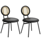 Garvee Set 2 Sedie da Pranzo Moderne in Rattan con Gambe in Metallo Stabili, Schienale Intrecciato, Seduta in Pelle Sintetica, Impilabili, per Cucina e Sala da Pranzo, Naturale, Nero - Black