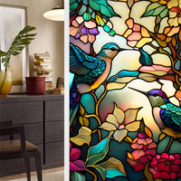 Garvee Pellicola per Finestra Retro PVC Hummingbird Flower, Privacy Non Adhesive, Stained Glass, Vinile Eco-Friendly, 45x100cm, Bagno e Decorazioni