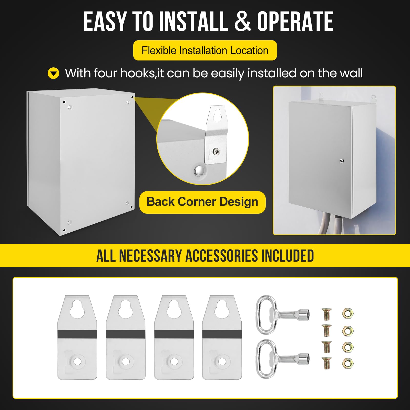 Scatola elettrica per esterni Garvee 24x16x12 in acciaio IP66, piastra di montaggio con serratura impermeabile per uso industriale e domestico