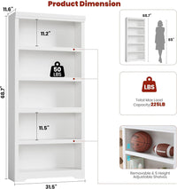 Garvee Libreria a 5 Ripiani Alta Regolabile Antiscivolo MDF Robusto Bianco per Soggiorno e Studio 175 cm