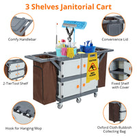 Carrello per la pulizia Garvee con 4 armadietti, 3 ripiani e grande sacco in vinile per hotel, ufficio e ospedale, 136 kg, grigio