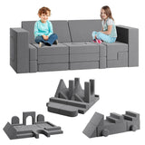 Garvee Divano Gioco Bambini Modulare 22Pezzi, Schiuma Memory, 2 Posti, Grigio, Blocchi Forme per Cameretta e Sala Giochi