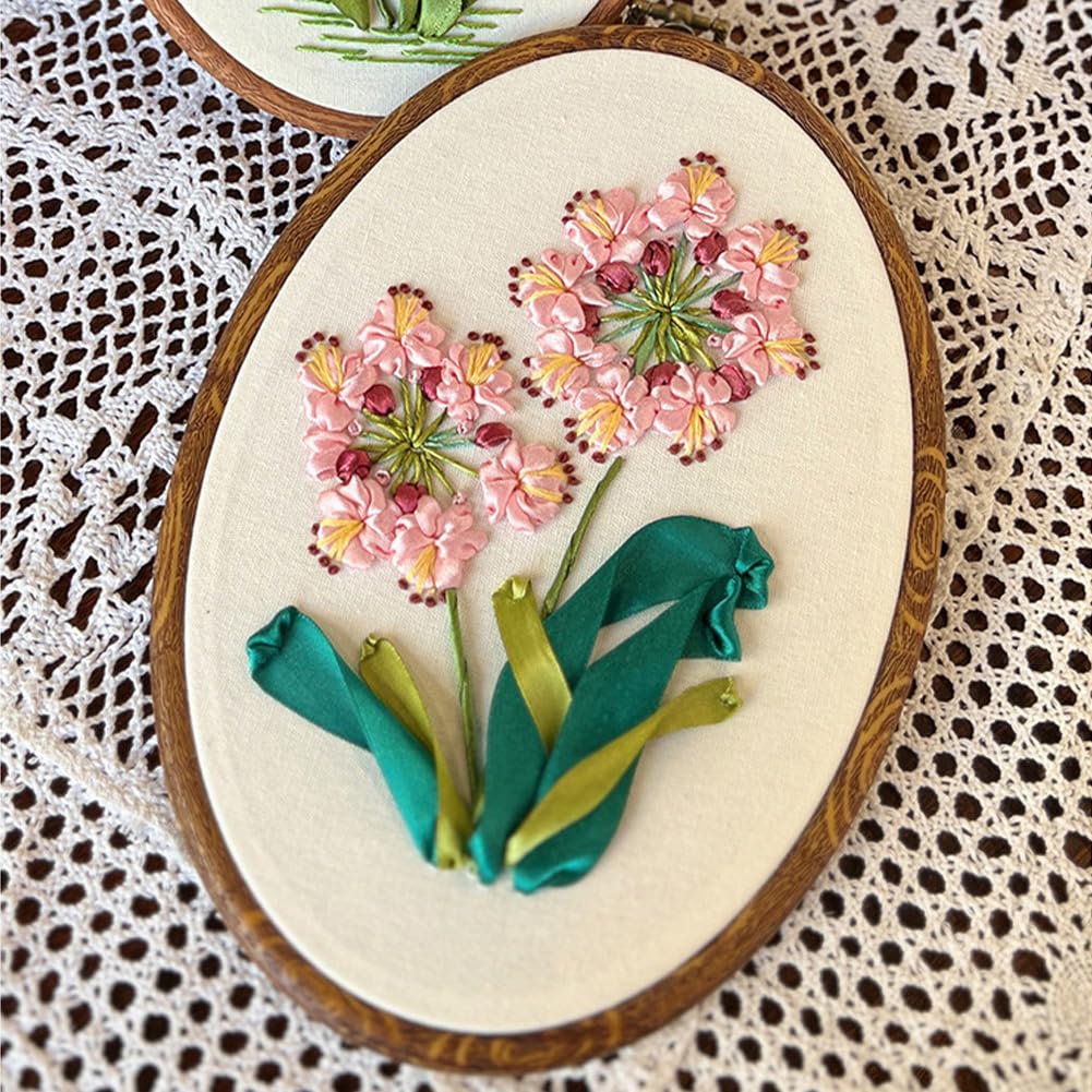 Kit di ricamo Garvee per principianti con motivo floreale 3D, kit di ricamo fai da te con tessuto, telaio, fili, aghi, taglia unica, multicolore