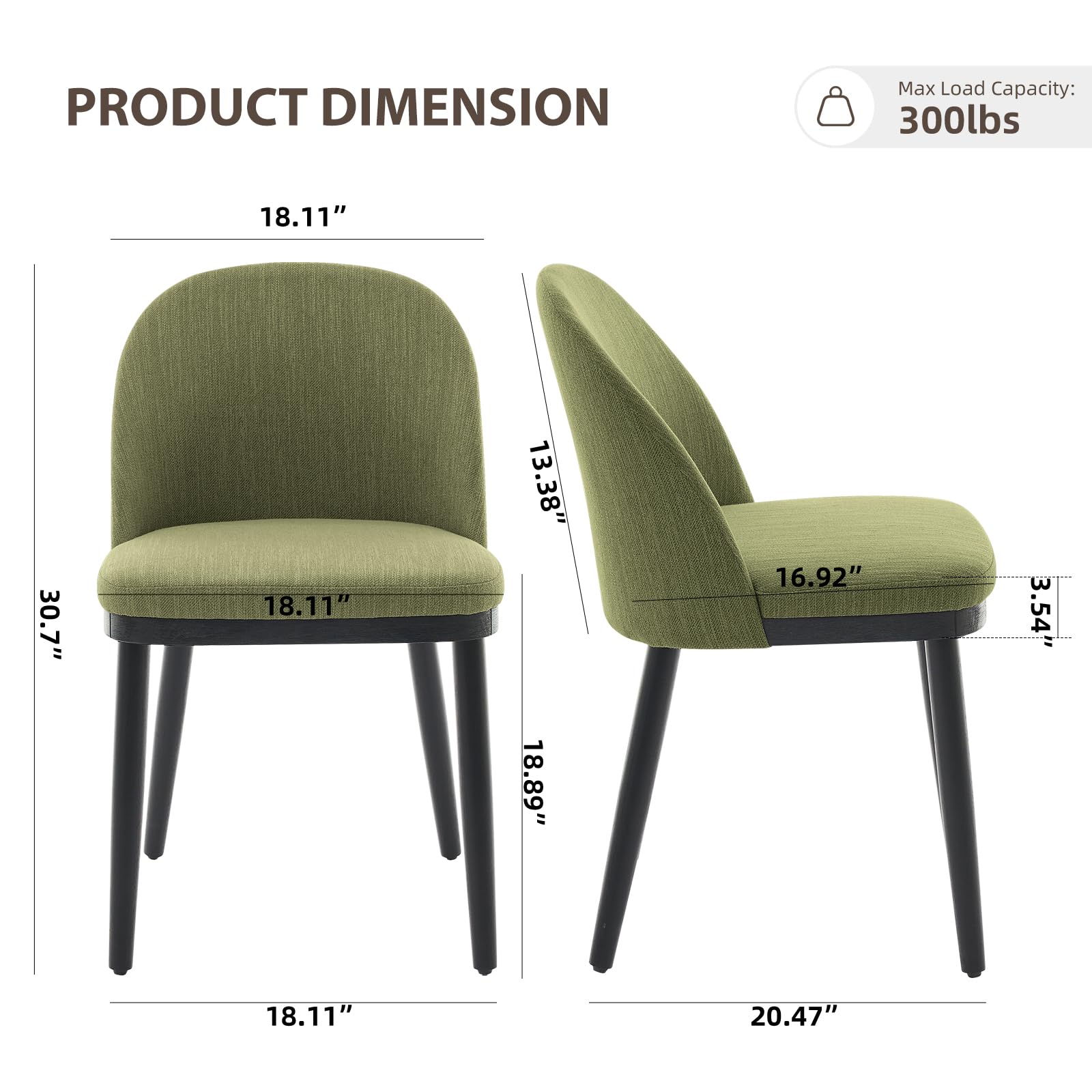 Garvee Modern Dining Chair Set di 2 sedie da pranzo moderne con seduta imbottita in lino, schienale semi-schienale, struttura in legno, piedini regolabili, sala da pranzo verde