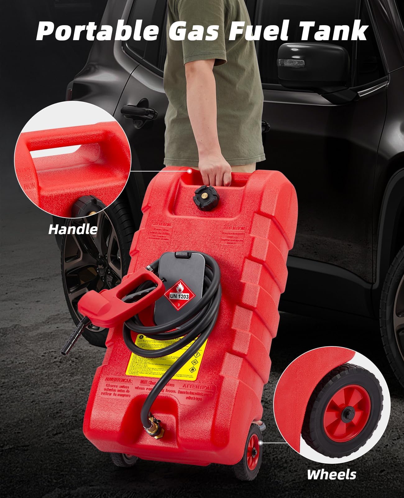 Tanica per carburante Garvee da 15 galloni in HDPE per auto e barca - Rossa con pompa di trasmissione e tubo da 10 piedi per diesel e benzina