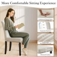 Set di 2 sedie da pranzo imbottite Garvee, moderne, con borchie, in tessuto, ergonomiche, gambe in legno, beige, per cucina e sala da pranzo