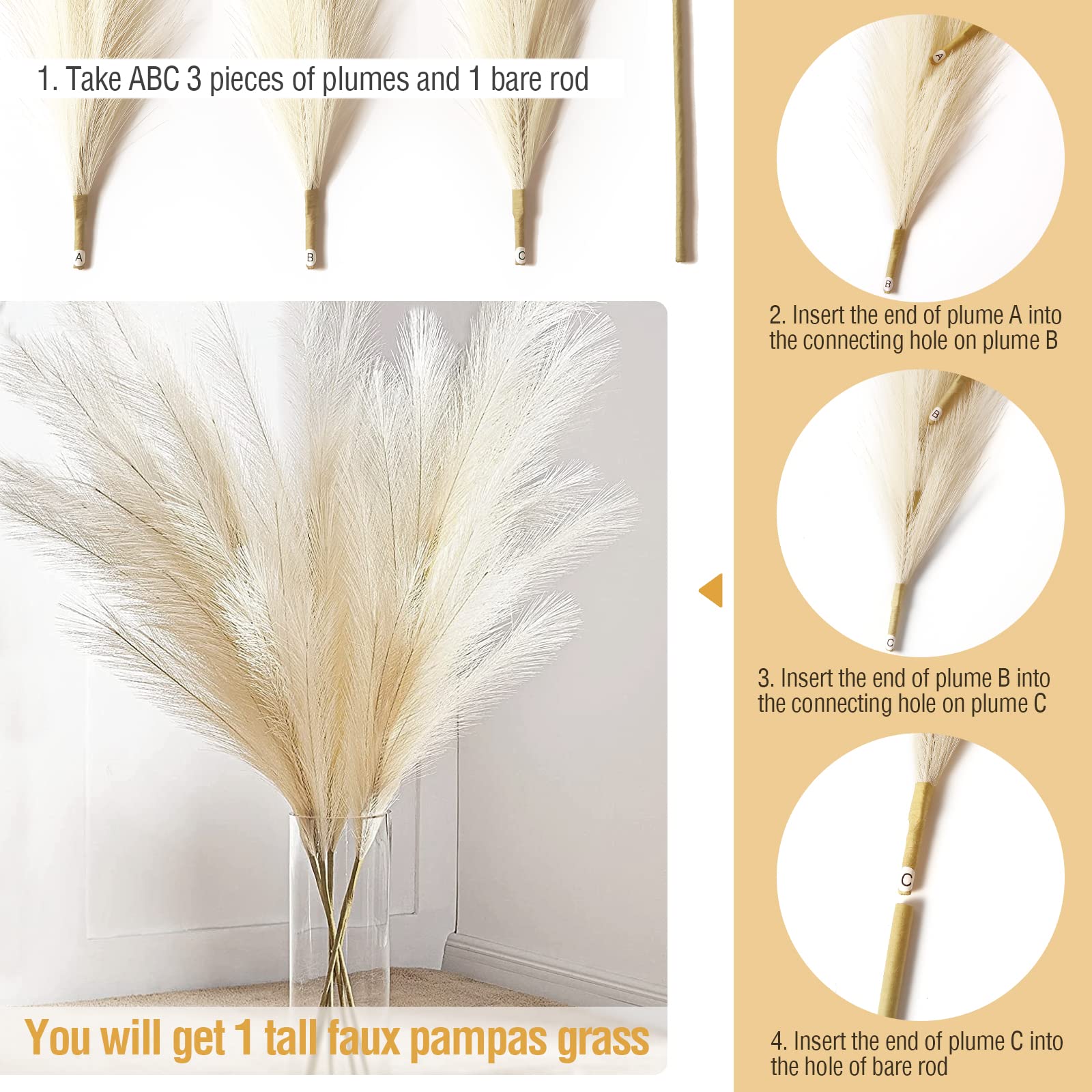 Garvee Set da 4 pezzi di erba artificiale della Pampa da 44 pollici beige per matrimoni e soggiorni in stile boho e country