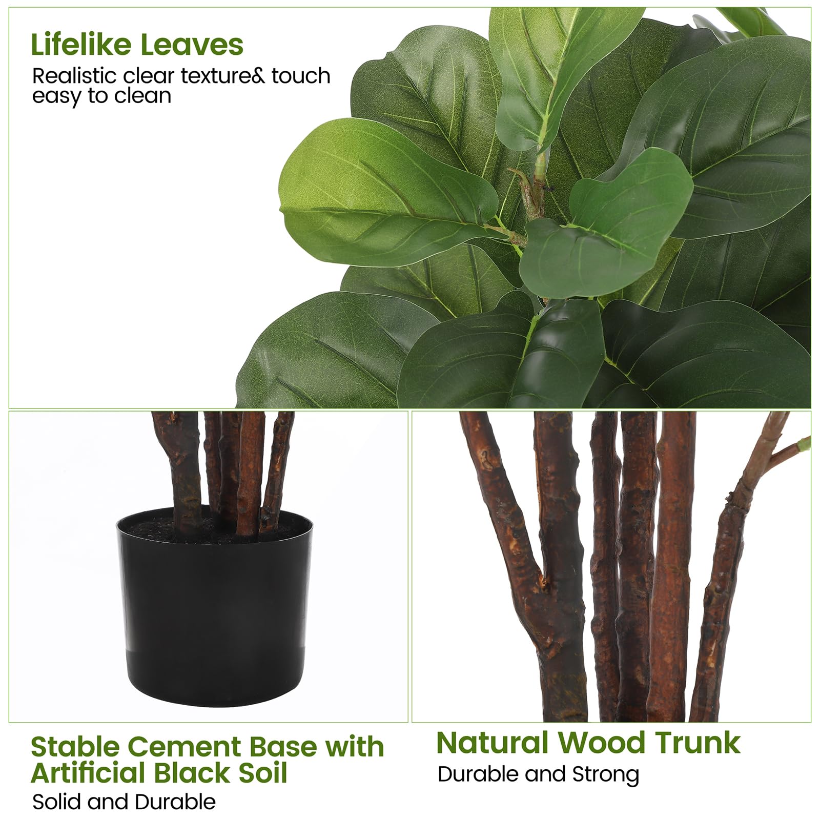 Albero di fico artificiale Garvee a foglia di violino, 4,9 piedi, con 102 foglie, per decorazioni per la casa e l'ufficio, verde, resistente alle intemperie