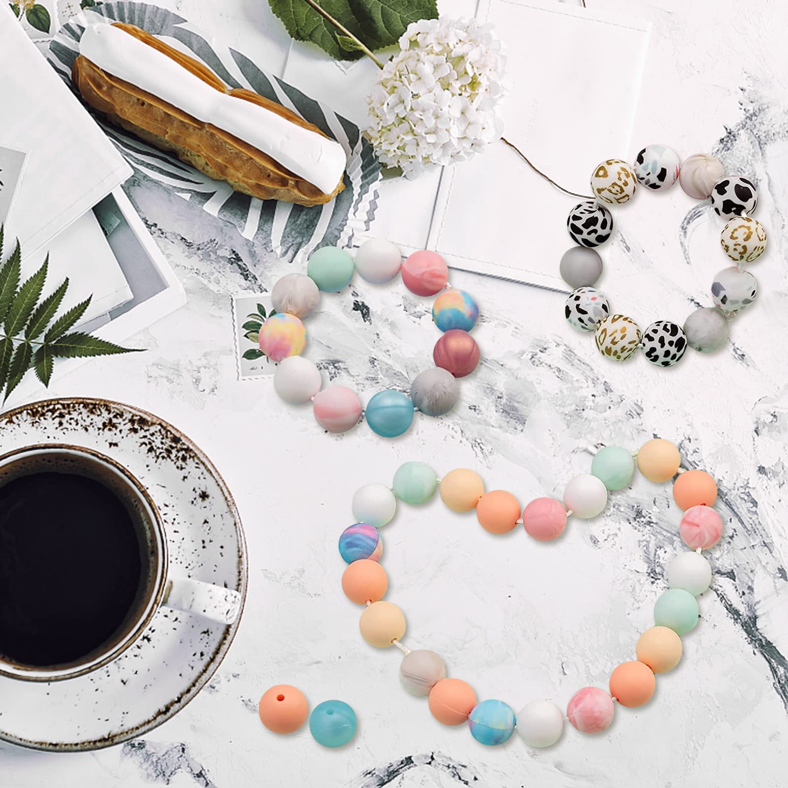 Garvee 100 pezzi di perline in silicone da 15 mm rotonde colorate per la creazione di gioielli fai da te, portachiavi, collane, braccialetti