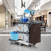 Carrello per pulizie commerciali Garvee con 2 armadietti, 3 ripiani, 6 ruote per ufficio e hotel, grigio, capacità 300 libbre