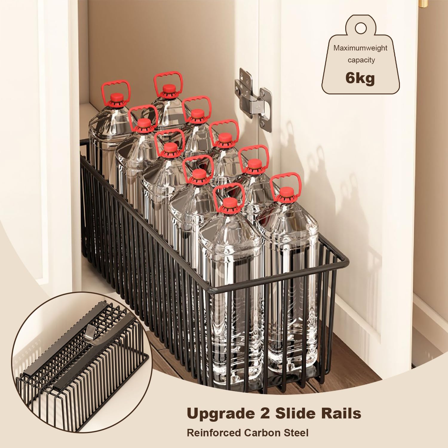 Garvee Set da 2 pezzi, organizer estensibile per mobili da cucina, robusto acciaio al carbonio, guide scorrevoli silenziose, per cucina e bagno, multifunzionale, salvaspazio