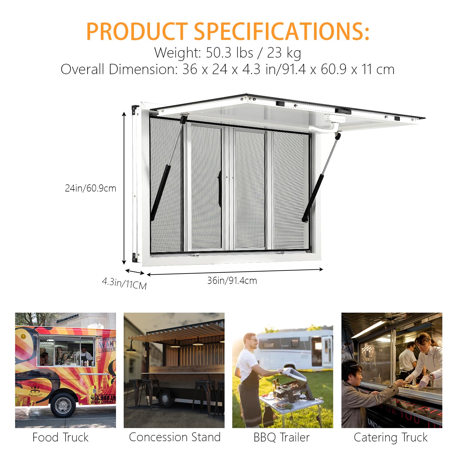 Finestra per food truck in alluminio Garvee Concession Window 36"x24" con 4 finestre scorrevoli e tenda da sole, telaio in acciaio inossidabile, maniglia di sicurezza, ideale per food truck
