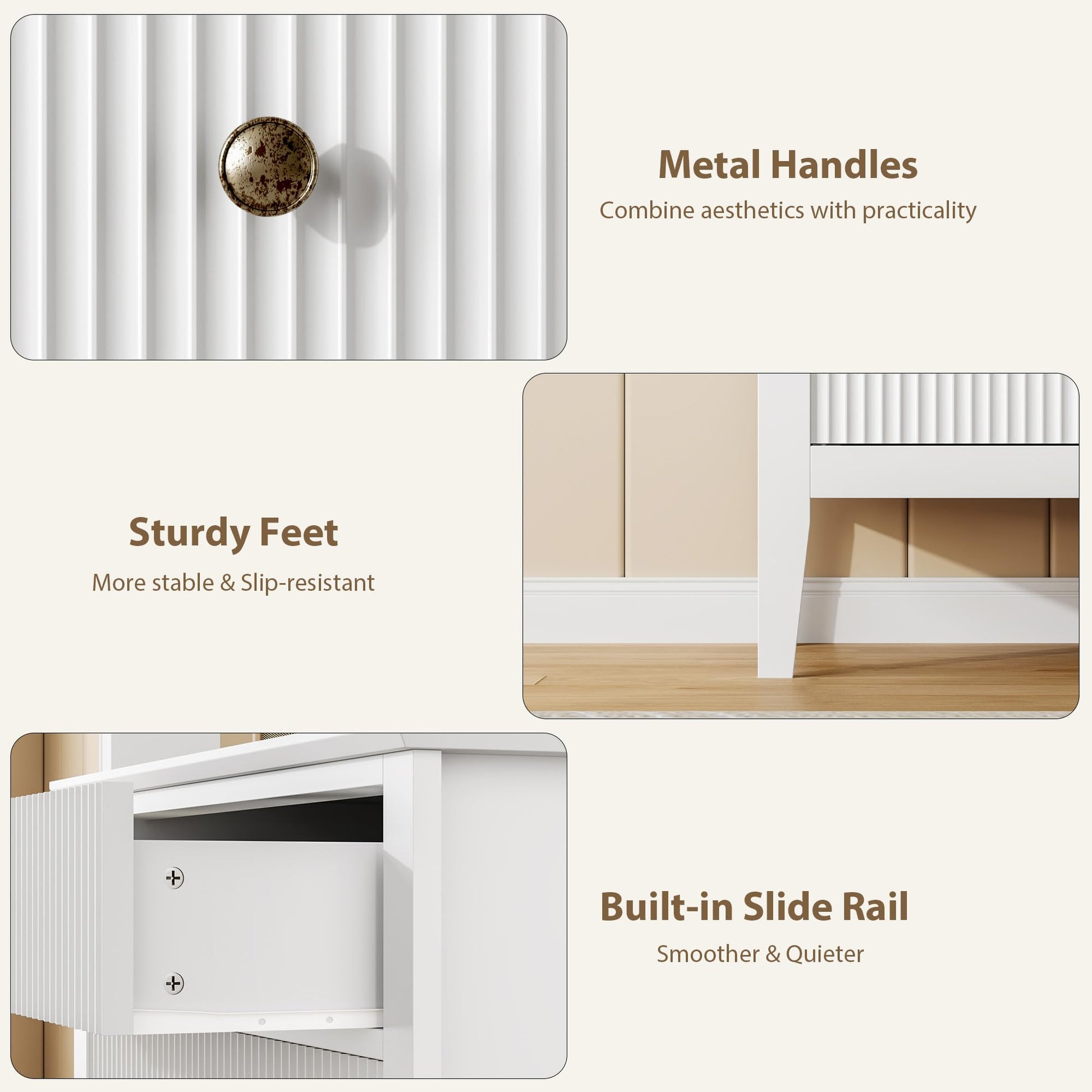 Cassettiera Garvee White Fluted a 3 cassetti, moderna, in legno, per camera da letto, corridoio, 31.5"L x 29.5"A, bianca