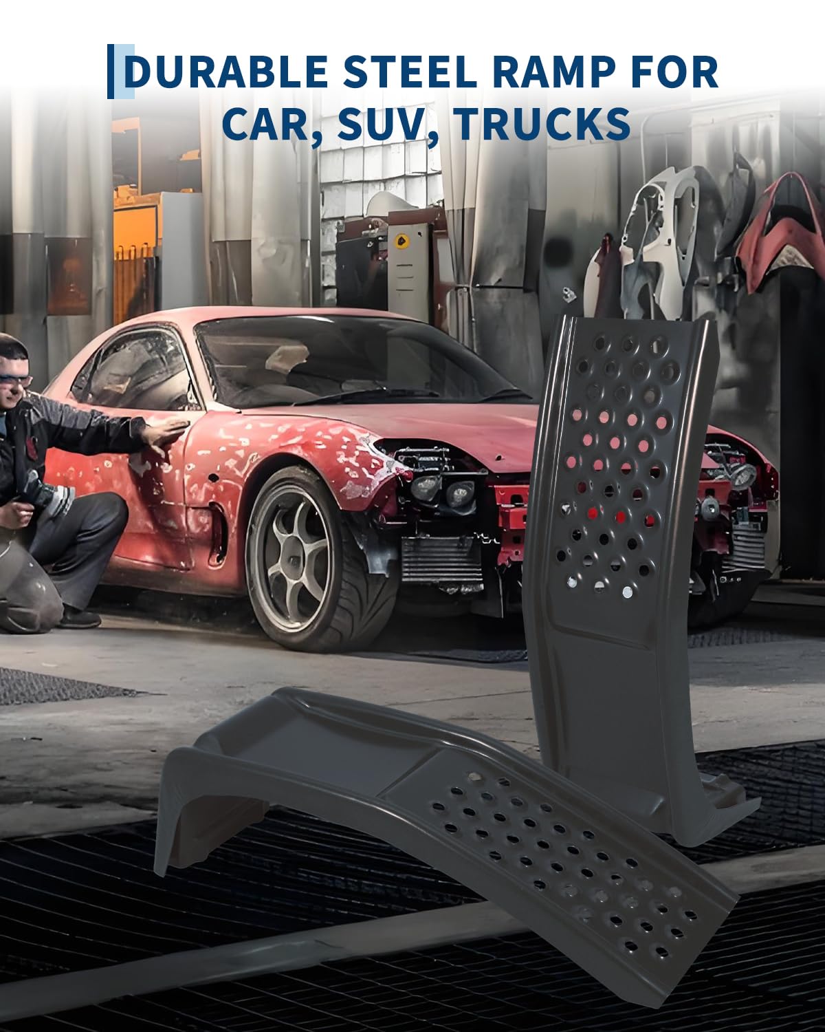 Ponti sollevatori per auto Garvee Heavy Duty, capacità 8000 libbre, 2 pezzi, acciaio, antiscivolo, altezza di sollevamento 8 pollici, nero, officina e garage