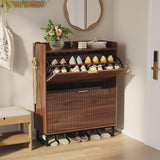 Garvee Mobile Porta Scarpe in Legno Noce con 2 Cassetti Ribaltabili, Design Profondo, Antiribaltamento per Ingresso e Corridoio, 30 cm, Noce