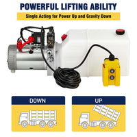 Unità Potenza Idraulica Doppio Effetto Garvee 12V 6L per Festa del Papà – Serbatoio Plastica Resistente, Avviamento Rapido per Rimorchi e Piattaforme Elevatrici