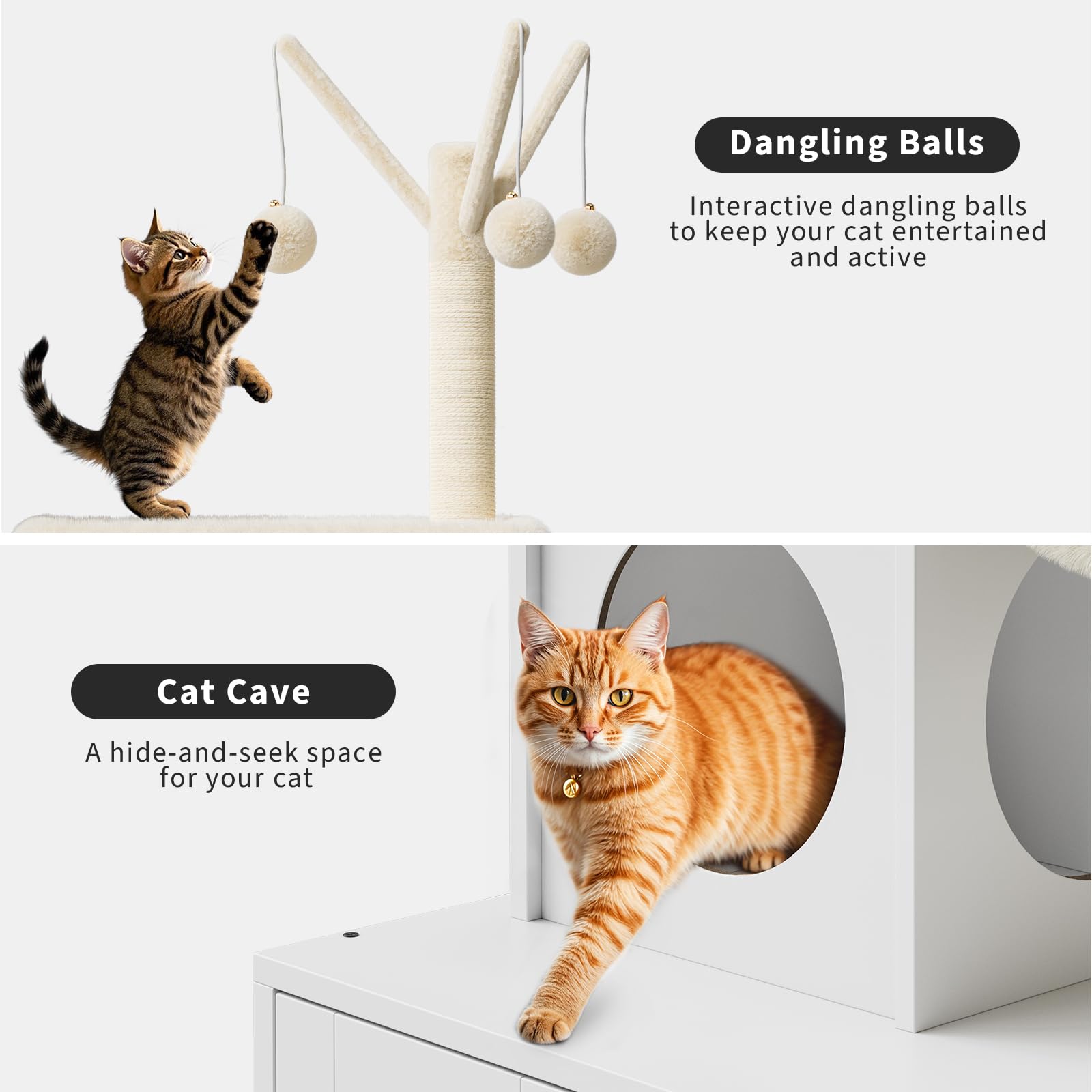 Garvee Cat House con tiragraffi e nascondiglio per lettiera, tiragraffi in sisal, più livelli, bianco, per soggiorno