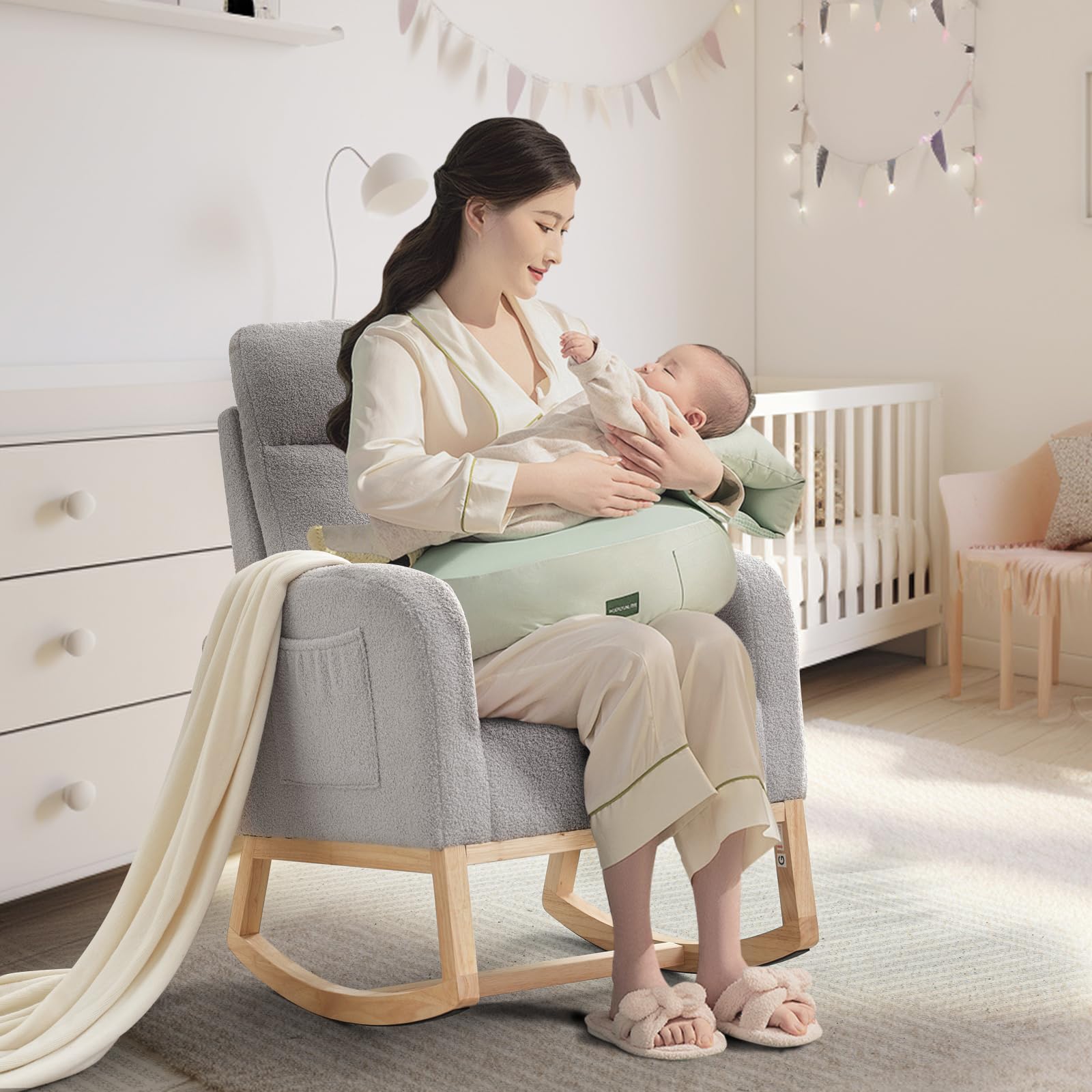 Seduta con dongle moderno per la cameretta per bambini Garvee Teddy Velvet con bracciolo da 26", ergonomico e stabile, per dormire e per la macchina fotografica.