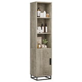 Mobiletto da bagno alto Garvee da 70" stretto con anta, ripiano regolabile, in legno, stile country moderno, nero, per cucina e soggiorno