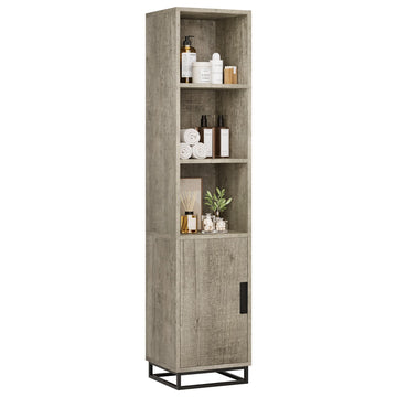 Mobiletto da bagno alto Garvee da 70" stretto con anta, ripiano regolabile, in legno, stile country moderno, nero, per cucina e soggiorno