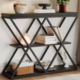 Garvee Tavolo da Ingresso a 3 Ripiani Consolle Industriale Cornice in Metallo Nero 4cm - Nero + a Forma di X