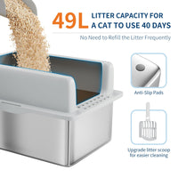 Lettiera per gatti Garvee XXL in acciaio inossidabile con bordo alto e paletta per gatti di grandi dimensioni e famiglie con più gatti, 23,6"x16", argento