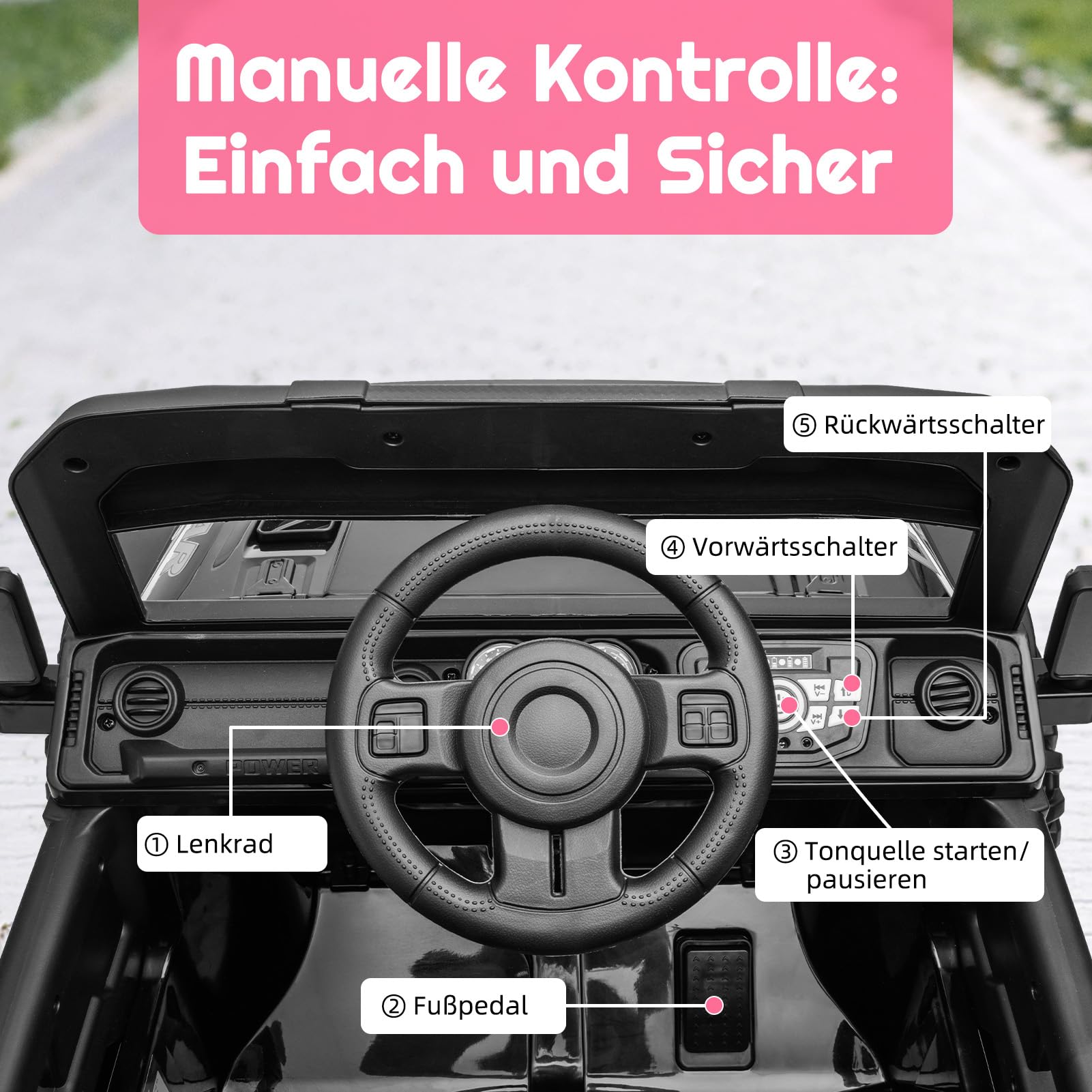 Auto elettrica per bambini Garvee con batteria potenziata da 12 V 7 Ah, 3 velocità, 2 modalità di funzionamento, telecomando 2.4G, luci LED, Bluetooth, cinture di sicurezza, rosa per bambini da 1 a 8 anni