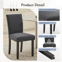 Set 2 sedute da pranzo Garvee rivestite in tessuto con decoro a borchie, ergonomiche e robuste, in legno di caucciù, grigio scuro, per sala da pranzo e soggiorno.