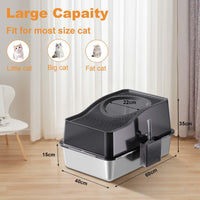 Lettiera per gatti Garvee in acciaio inox con coperchio, extra large, inodore, facile da pulire, con paletta, antiscivolo, per uso domestico