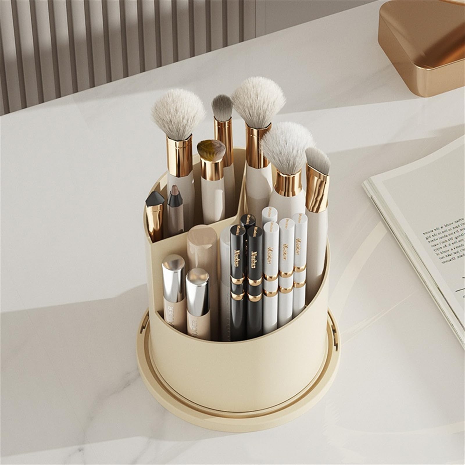 Garvee Porta Trucchi Organizzatore, Ruotabile a 360°, Grande Capacità di Stoccaggio Cosmetici per Toeletta, Ufficio, Bagno, Nero