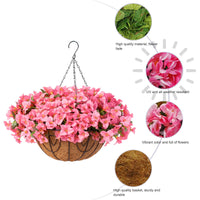 Garvee Set di fiori di bouganville artificiali con cesto per giardino e terrazza, rosa, resistente ai raggi UV, resistente alle intemperie