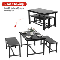 Set da pranzo Garvee per 4 persone con tavolo rettangolare e 2 panche in legno, robusto, rustico, salvaspazio, ideale per stanze piccole, MDF e acciaio, marrone