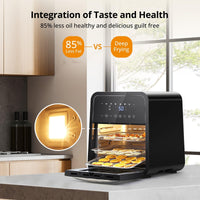 Friggitrice ad aria Garvee da 12 litri e 2000 W con finestra di visualizzazione per la cucina, tappetino da forno in silicone, risparmio energetico, bassa rumorosità, nera