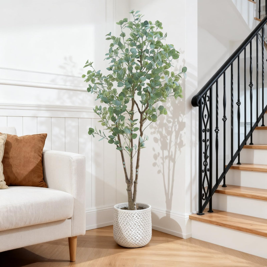 Albero di eucalipto artificiale Garvee 180 cm in PE, resistente alle intemperie, bianco, per decorazioni interne ed esterne