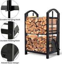 Scaffale in legno Garvee per uso interno ed esterno con attrezzi per camino, 40x30x75 cm, nero, resistente