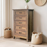 Cassettiera Garvee Farmhouse, 5 cassetti, legno vintage, impermeabile, camera da letto, soggiorno, 39,9x69,9x113,8 cm marrone - marrone