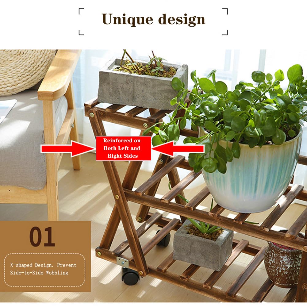 Supporto per piante in legno Garvee, 5 ripiani, 7 piattaforme, per uso interno ed esterno, 95x25x95 cm, naturale