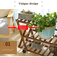 Supporto per piante in legno Garvee, 5 ripiani, 7 piattaforme, per uso interno ed esterno, 95x25x95 cm, naturale