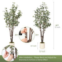 Albero di eucalipto artificiale Garvee da 6 piedi con 50 luci a LED, rami in filo metallico, vaso di plastica per interni ed eventi, bianco