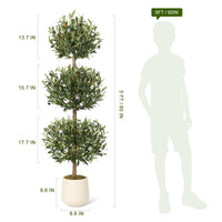 Garvee 5FT Albero di ulivo artificiale a tripla sfera Topiary resistente ai raggi UV Muschio e vaso per uso interno ed esterno Verde