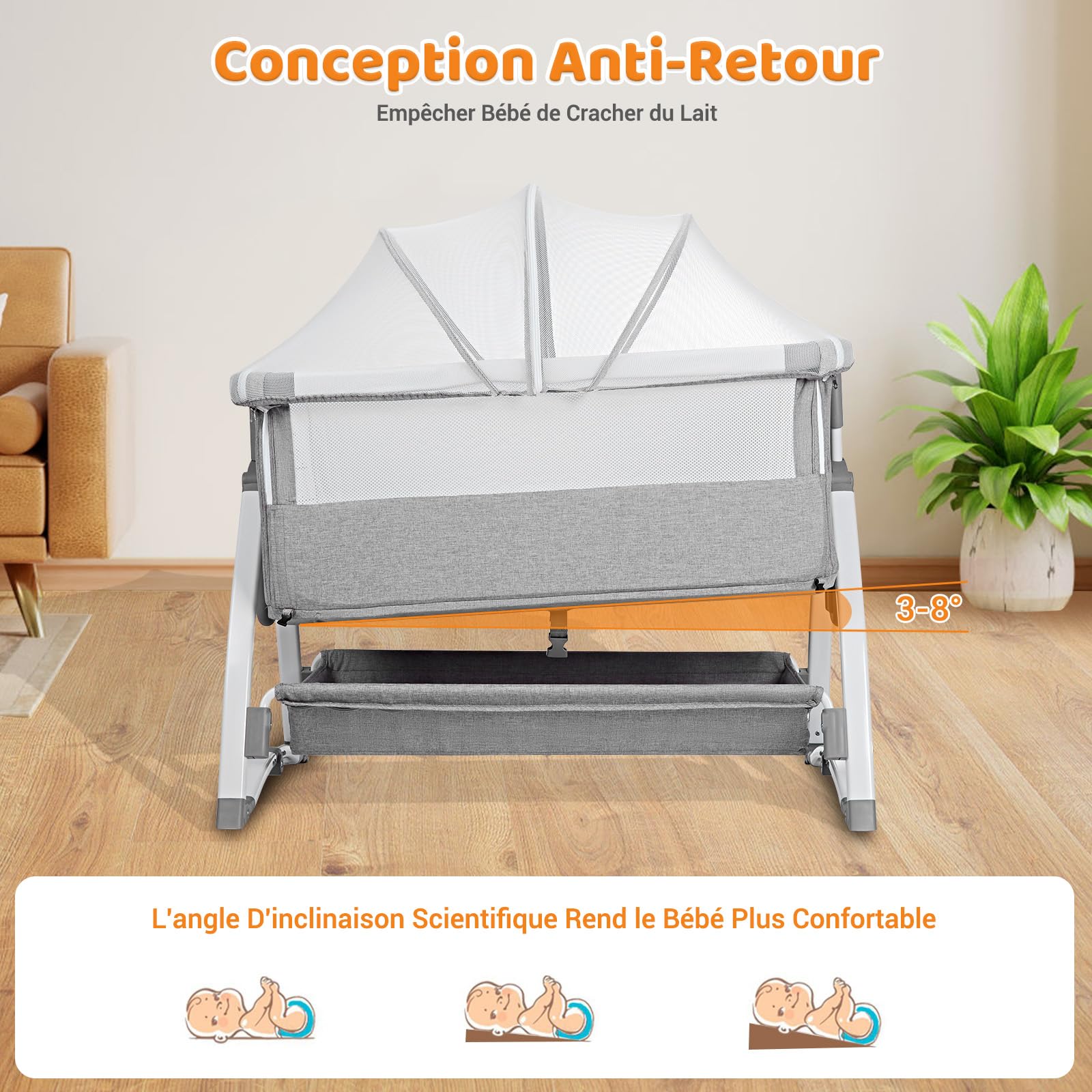 GARVEE Lettino per bambini, Culla per bambini, Lettino da comodino 4 in 1, Lettino da viaggio per bambini