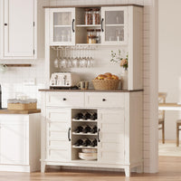 Mobile da cucina Garvee alto 72" con 4 ante, portabottiglie, cassetti, bianco, sala da pranzo, angolo bar, legno, ripiani regolabili