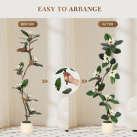 Albero di gomma artificiale Garvee da 5 piedi con fiori di magnolia, vaso bianco per ufficio e casa, stabile e durevole