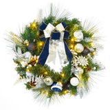Ghirlanda natalizia Garvee blu da 24 pollici con luci a LED, palline infrangibili, timer per uso interno ed esterno, decorazione festiva, blu e argento - Blu